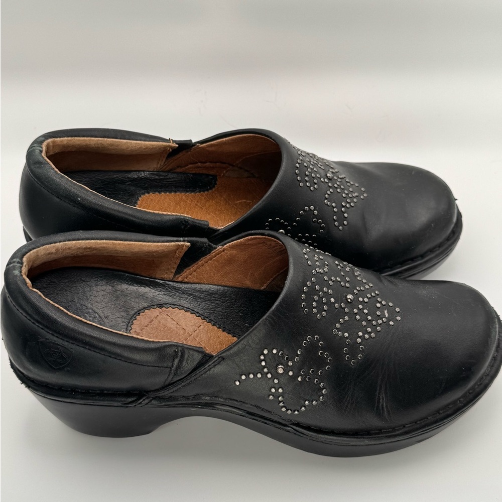 Ariat Strathmore Studded Clogs Black Floral Leather Slip On Women’s 7.5 Western